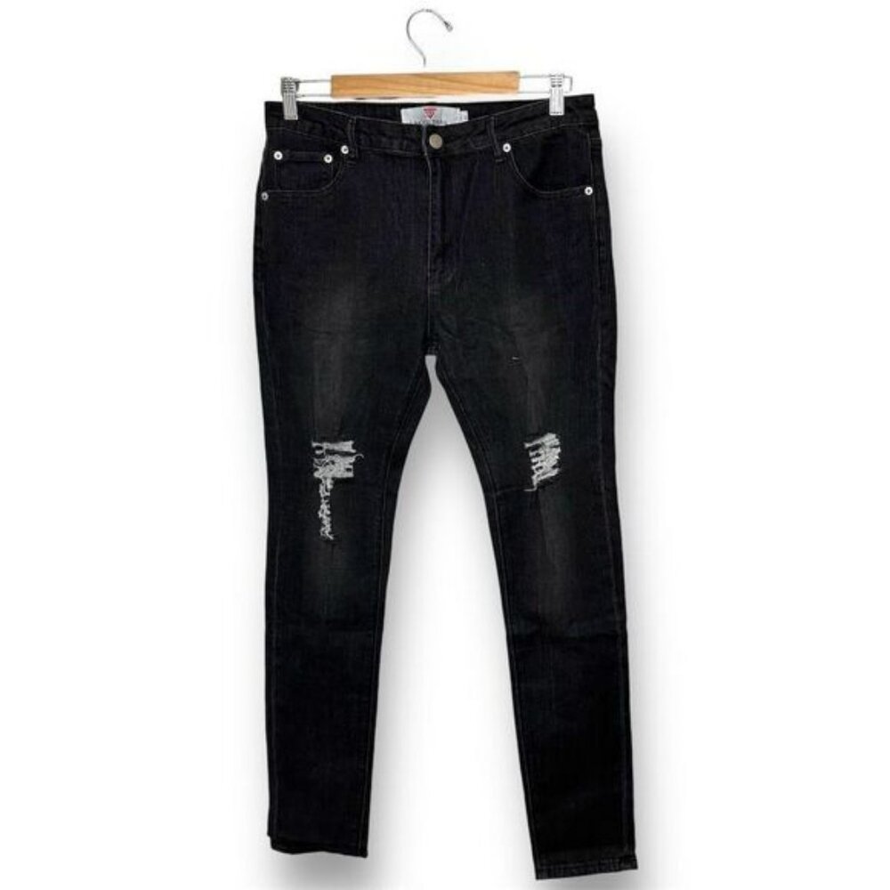 NWOT Skate Trail Men's Dark Gray Distressed‎ Straight Jeans Size 32 Inseam 30